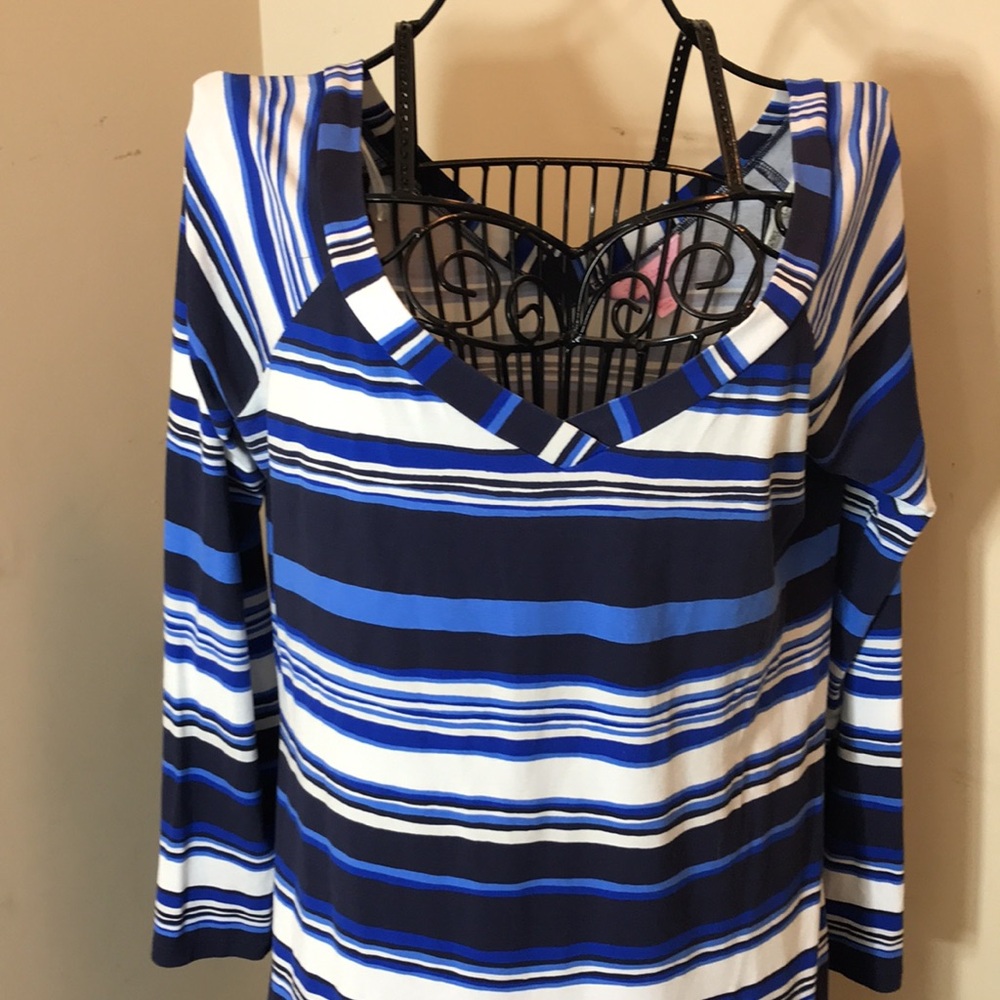 Lilly Pulitzer Blue & White Bodycon Striped Dress Size Large